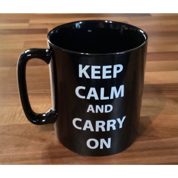 Black Oversized Mug Keep Calm and Carry On The Old Pottery Company 4.5” - Picture 9 of 10